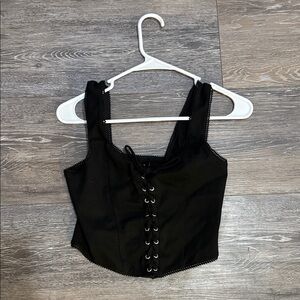 Self Esteem Black Lace-Up Crop Top